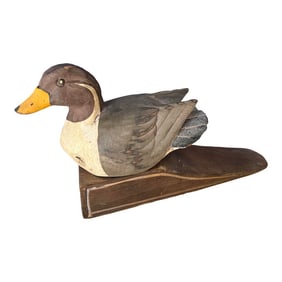 Small 1970s Wooden Painted Duck Doorstop
