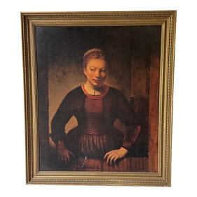 1970s Antique English Woman Print in Gold Frame