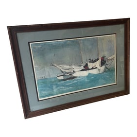 1970s Signed and Framed Seascape Painting of Boat