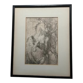 Mid 20th Century Drawing of a Rider and Fallen Foe, Framed