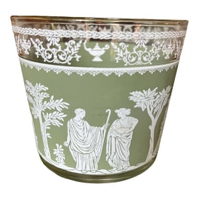 Vintage Green and White Jeanette Ice Bucket Glass Wedgewood Jasperware Style Greek Roman