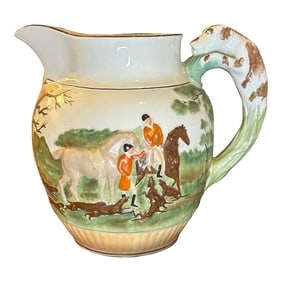 Large Vintage Wedgwood Etruria Pitcher Circa 1930s - English Hunt Scene With Hound Handle