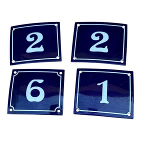 1970s Collection of 4 Enamel Numbers, Includes 1,2,2, and 6