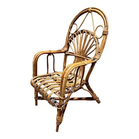 Early 1900s Vintage Children's Wicker Armchair Arched Rattan