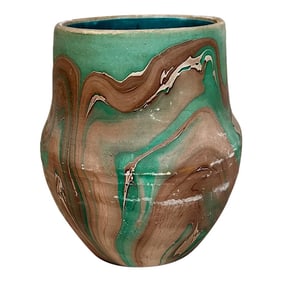 Hellman Art Pottery Abstract Swirl Green Vase