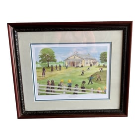Vintage Framed Signed Print Children Playing Outside "Amish Happier Days"