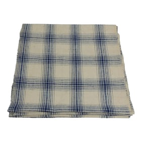 Vintage Off-White and Blue Asian Silk Plaid Fabric