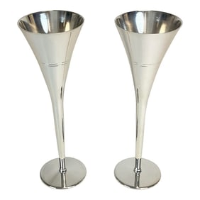 1980s Vintage Contemporary Postmodern Silver Plate Champagne Flutes - a Pair.