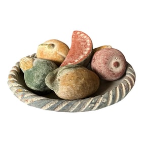 1990s Rustic Terracotta Tuscan Pottery Braided Bowl With Fruit Topiary - 7 Pieces