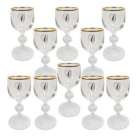 Late 20th Century Gold Rimmed Monogram 'C' Crystal Aperitif Glasses - Set of 10