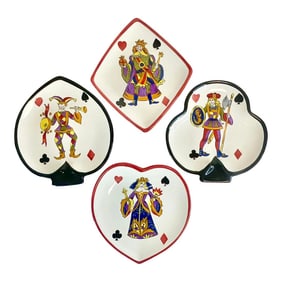 1980s Vintage Boho Chic Americana Deck of Cards Motif Salad-Dessert Plates - Set of 4.
