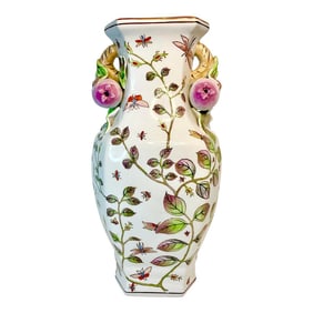 Vintage Chinoiserie Insects, Roses and Pomegranates Vase After Chelsea House