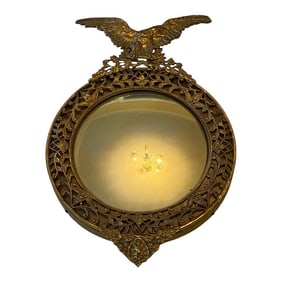 Small Early 20th Century English Regency Style Eagle Gold Gilt Scrollwork Filigree Design Convex Wal