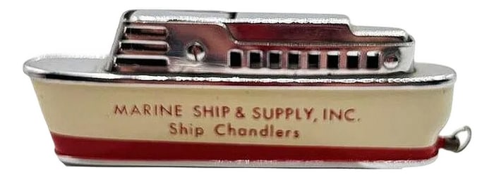 Mid-Century Novelty "Marine Ship & Supply" Cruise Ship Enameled Lighter