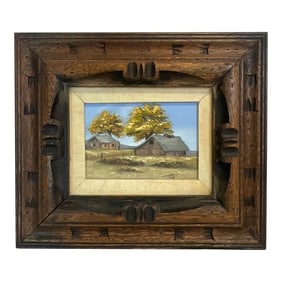 1975 Vintage Farmhouse Barn Landscape Impressionist Original Oil Painting, Artist Signed, Framed