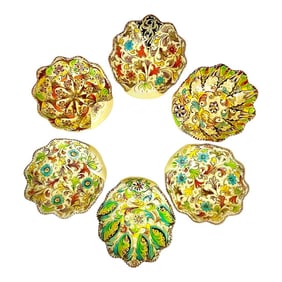 Vintage Italian Mediterranean Majolica Handpainted Seashell Hors Doeuvres Bowls - Set of 6.
