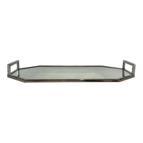 Modern Polished Nickel Oblong Octagonal Mirrored Tray