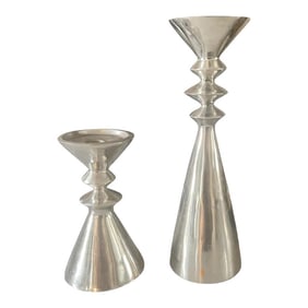 Set of Two Vintage Polished Aluminum Candle Holders by Lunares of San Francisco