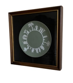 Late 1950s Wedgwood Jasperware Three Sacrifices Sage Green Dinner Plate, Framed