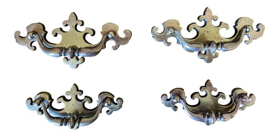 Vintage 1950s Chippendale Brass Drawer Pulls Handles - Set of 4