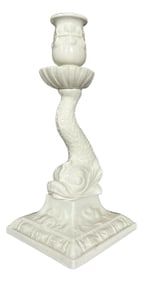 Mottahedeh Italian Rococo Style Porcelain White Majolica Dolphin Candlestick Holder
