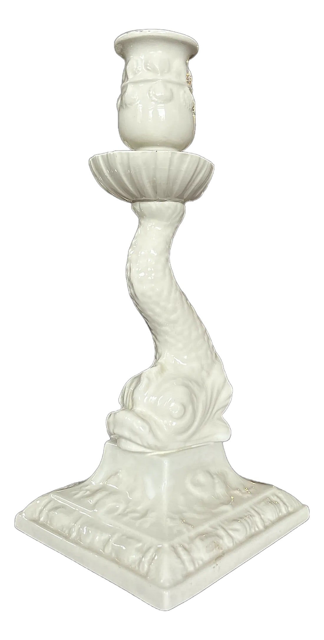 Mottahedeh Italian Rococo Style Porcelain White Majolica Dolphin Candlestick Holder (1 of 11)