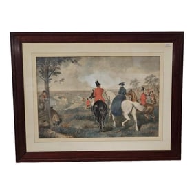 19th Century British School Fox Hunting Scene Hounds & Foxes Water Color Framed