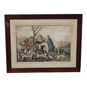 19th Century British School Fox Hunting Scene Hounds & Foxes Water Color Framed