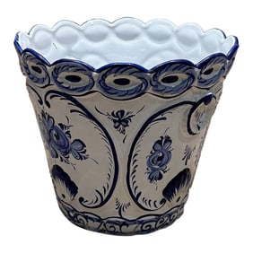1960s Hand Painted Blue Scalloped Planter Portugal