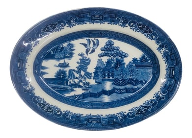 Early 20th Century Blue Willow Oval Serving Plate
