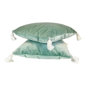 1980s Vintage Hollywood Regency Velvet Small Decorative Pillows, White Corner Tassels - A Pair