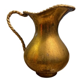 Vintage Brass Pitcher Vase With Braided Twisted Handle