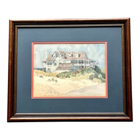 Late 20th Century Vintage "House by the Sea" Cape May, New Jersey Framed Print From Original Waterco
