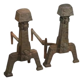 Early 20th Century Arts and Crafts Style Andirons by Peerless - a Pair