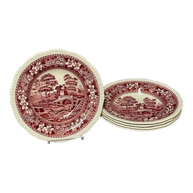 Copeland "Spode's Tower" Red Transferware Pasta Bowls - Set of 5