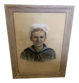 Framed Pastel Portrait of a Sailor