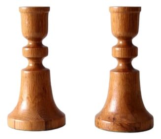 Vintage Handmade Wooden Candlestick Holders Pair