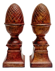 Vintage Rust Patinated Acorn Finial Bookends - A Pair