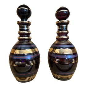 1950s Blown Glass 24k Gold Pair of Decanters- Set of 2