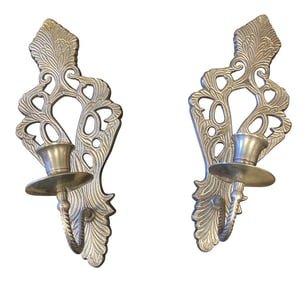 1990s Silver Acanthus Detail Candleholder Sconces - a Pair