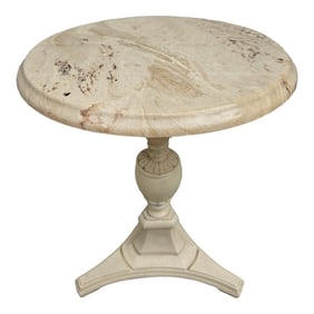 Round Faux Marble Top Side Table Plant Stand -Off White and Cream