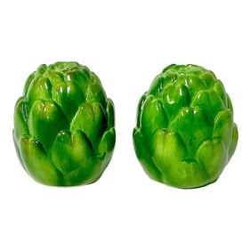 1980s Vintage Boho Chic Trompe L’Oeil Artichoke Salt & Pepper Shakers - A Pair.