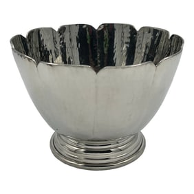 Vintage Schroth Hand Hammered Pewter Footed Scallop Rimmed Bowl, Pedestal Trophy Style