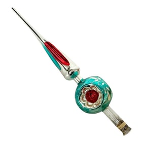 Antique German Hollywood Regency Blown Mercury Glass Christmas Tree Topper, Three Indents