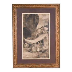 Vintage Walter Francis Brown (1853-1929) "Jerusalem" Etching With Frame