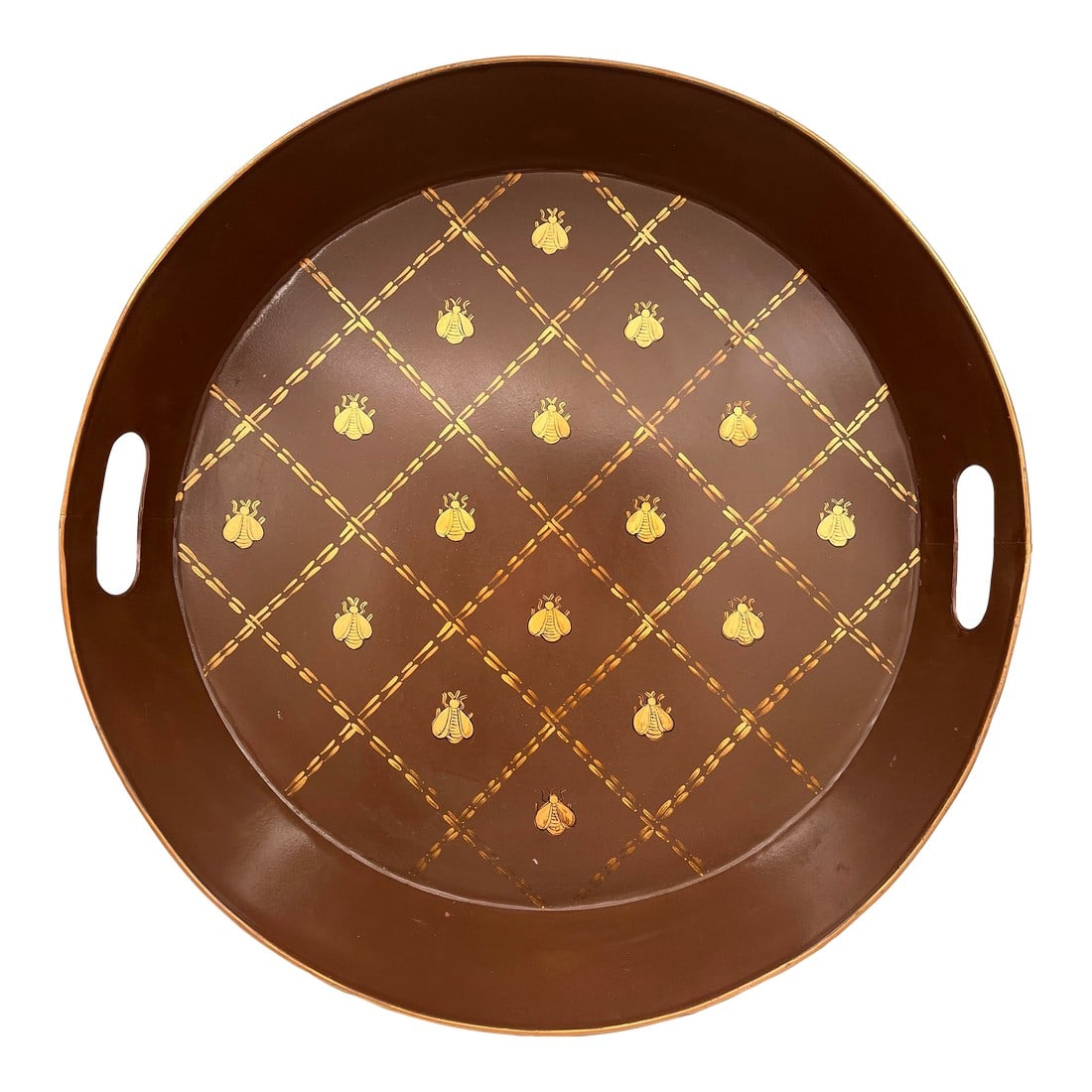 Vintage French Tole Metal Toleware Gold Napoleonic Bee Large Tray, Ottoman Tray (1 of 9)