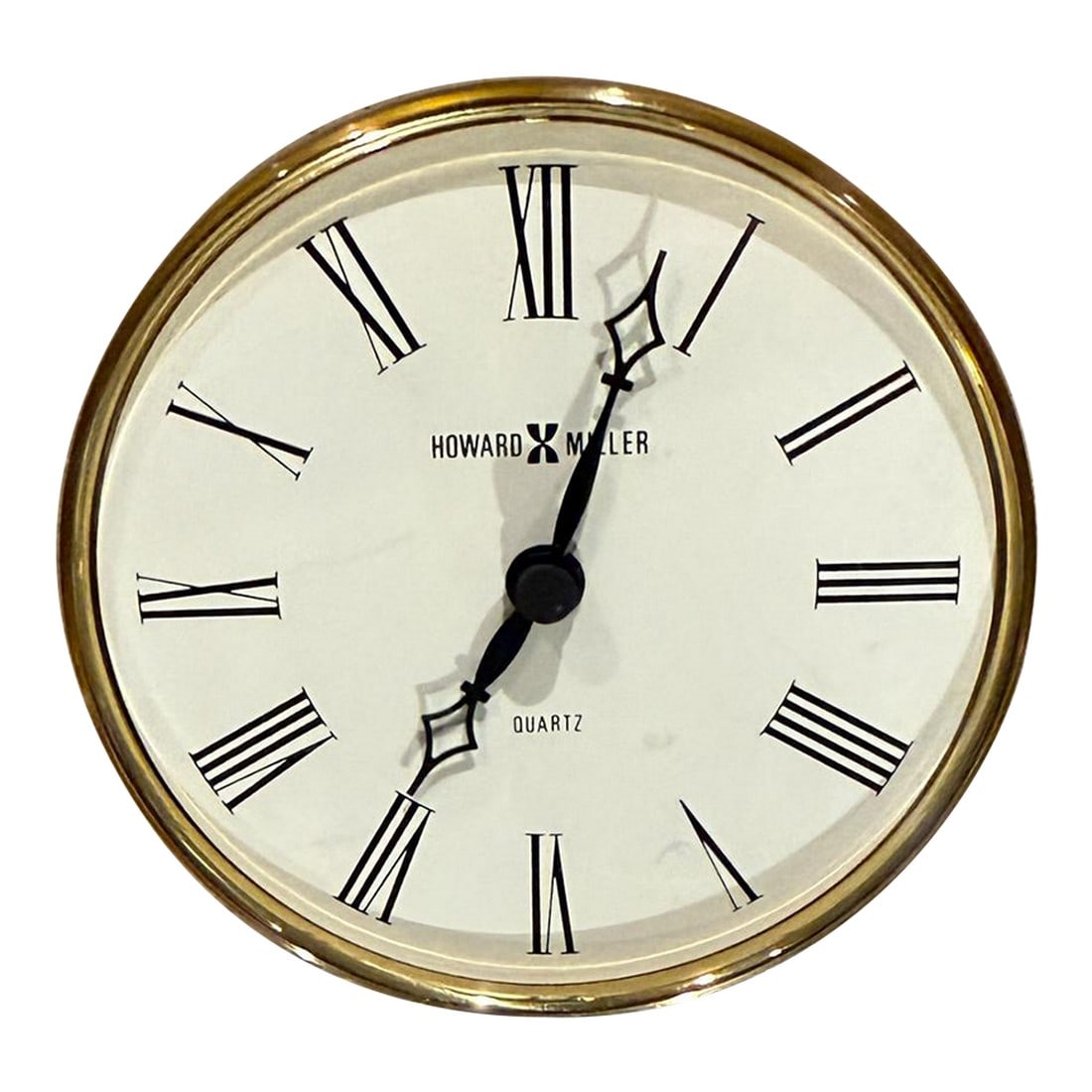 Mid Century Modern Howard MIller Jefferson Tabletop Clock Brass: For your consideration, a mid-century modern Howard MIller Jefferson tabletop clock. Finished in satin brass. Quartz movement. Tested and currently working without any issues. Includes a new battery.