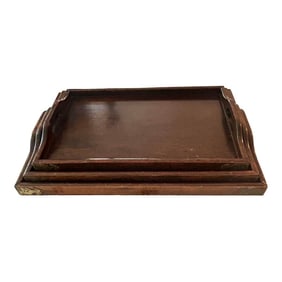 Mid 20th Century Mahogany Nesting Serving Trays With Brass Trim - A Set of 3