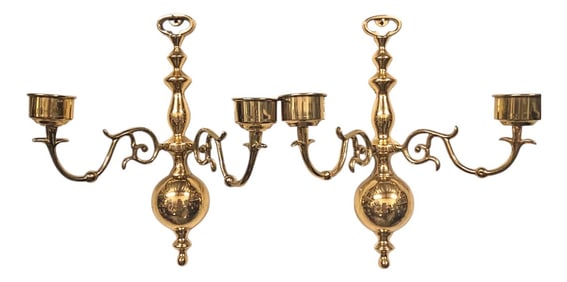 Vintage Ethan Allen Brass Wall Sconces 8" Pair - Classic Candleholders