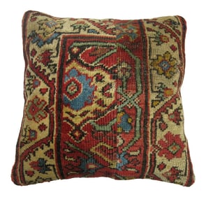 Banded Small Traditional Square Antique Rug Pillow